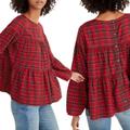 Madewell Tops | Madewell Red Plaid Tiered Button Down Back Crop Top - S | Color: Black/Red | Size: S