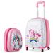 Costway 2 Pieces Kids Luggage Set 12 Inch Backpack and 16 Inch Kid Carry on Suitcase with Wheels