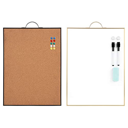 "Small Whiteboard Cork-Board Combination for Wall - 16"" x 12"" Portable Aluminum Frame Magnetic Dry Erse Board Mini Bulletin Cork Board 2 Pack with Holder for School, Office, Home"