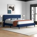 Mercury Row® Scarlett Platform Bed w/ Triple-Lined Headboard Upholstered/Polyester in Blue | 42 H x 83 W x 83.2 D in | Wayfair