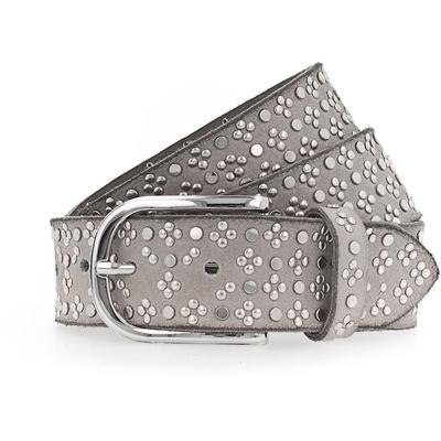 b.belt - Nietengürtel Leder Gürtel 1 ct Grau Damen