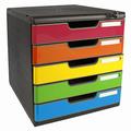 Exacompta - Ref 331798D - Modulo Drawer Set with Key Lock - 350 x 288 x 320mm in Size, 5 Drawers (54mm Height), Smooth Opening, Keys Supplied - Iderama Black/Harlequin