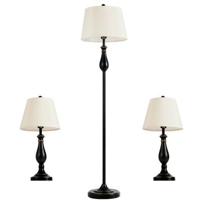 Costway 3 Pieces Brushed Nickel Lamp Set-Black