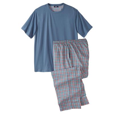 Men's Big & Tall Jersey Knit Plaid Pajama Set by KingSize in Slate Blue Plaid (Size 3XL) Pajamas