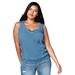 Plus Size Women's Lace Trim Satin Tank by Denim 24/7 in Dusk Blue (Size 26 W)