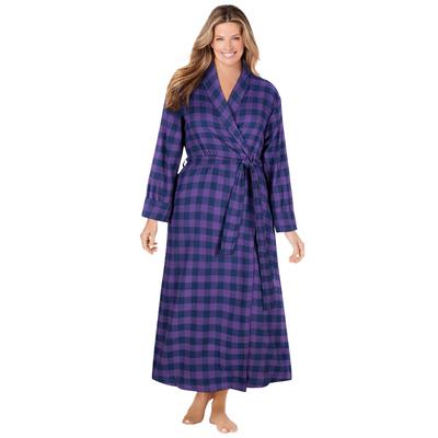 Plus Size Women's Long Flannel Robe by Dreams & Co. in Plum Burst Plaid (Size 4X)