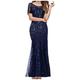 Women's Sequined Mesh Patchwork Mermaid Hem Evening Party Dresses Short Sleeve Sexy Bodycon Vest Long Skirt Maxi Dress for Ladies (Navy,M)
