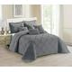 Luxury Quilted Solid Colour Bedspread Ruffle Embossed Comforter with Pillow Case Bedding Set (Grey, Super King)