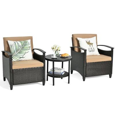 Costway 3 Pieces Patio Rattan Furniture Set Cushio...