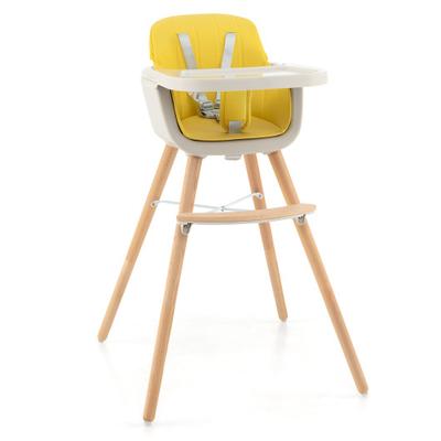 Costway 3-in-1 Convertible Wooden High Chair with Cushion-Yellow