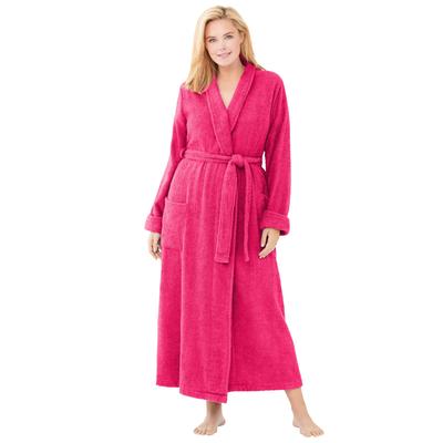 Plus Size Women's Long Terry Robe by Dreams & Co. in Pink Burst (Size 1X)