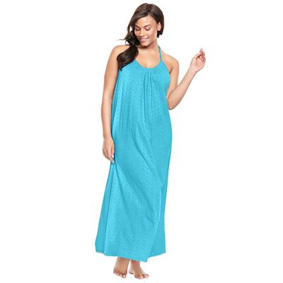 Plus Size Women's Breezy Eyelet Knit Long Nightgown by Dreams & Co. in Caribbean Blue (Size 30/32)