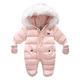 Qiraoxy Newborn Baby Snowsuit Infant Baby Winter Warm Plus Fleece Romper Long Sleeve Toddler Jumpsuit Zipper Hooded Footed Outwear Winter Clothes Pink