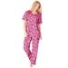 Plus Size Women's Floral Henley PJ Set by Dreams & Co. in Strawberry Roses (Size M) Pajamas
