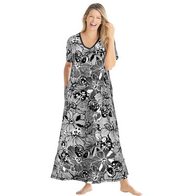 Plus Size Women's Long T-Shirt Lounger by Dreams & Co. in Black White Flower (Size L)