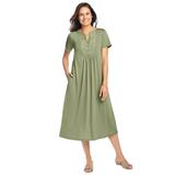 Plus Size Women's Embroidered Lace Bib Knit Dress by Woman Within in Sage (Size 34/36)