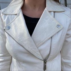 Jessica Simpson Jackets & Coats | Jessica Simpson White Leather & Lace Moto Jacket | Color: White | Size: S