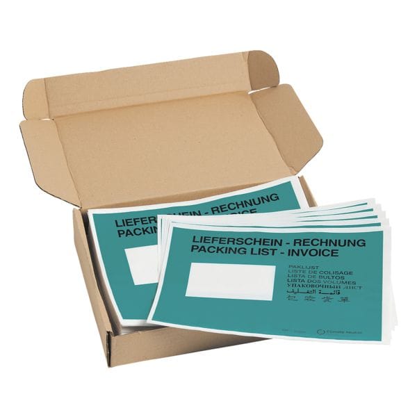 Mailmedia 250er-Pack Dokumenten- und Lieferscheintaschen mit Aufdruck, C5 türkis, 22.9x16.2 cm