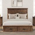 Millwood Pines Pierz Queen Solid Wood Low Profile Storage Platform Bed Wood in Brown/Green | 52 H x 65 W x 84.8 D in | Wayfair