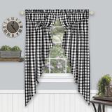 Rosalind Wheeler Andersonville Buffalo Plaid Gingham Checked Rod Pocket 2-Pack Gathered Window Swag Curtain Polyester in Black | 63 H in | Wayfair
