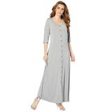 Plus Size Women's Button Front Maxi Dress by Roaman's in Medium Heather Grey (Size 14/16)