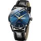 OLEVS Men Watch Black Leather Strap Large Blue Face Analog Quartz Classic Dress Date Luminous Waterproof Gents Wrist Watch