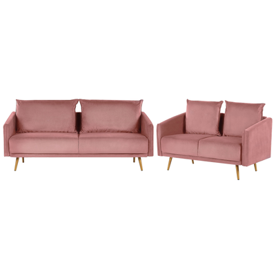 Sofa Set Rosa aus Samtstoff Sitzgruppe mit Metallbeinen und abziehbaren Kissenbezüge Langlebig Glamourös Edel Zierkissen