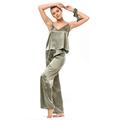 Neptune Marbling Hand-Made 100% Pure Silk Satin Long Camisole Set in Sizes One and Two- Crocodile Green - Size 1 (S-M)