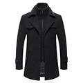 YOUTHUP Mens Wool Trench Coat Winter Thick Peacoat Business Elegant Slim Fit Overcoat Black