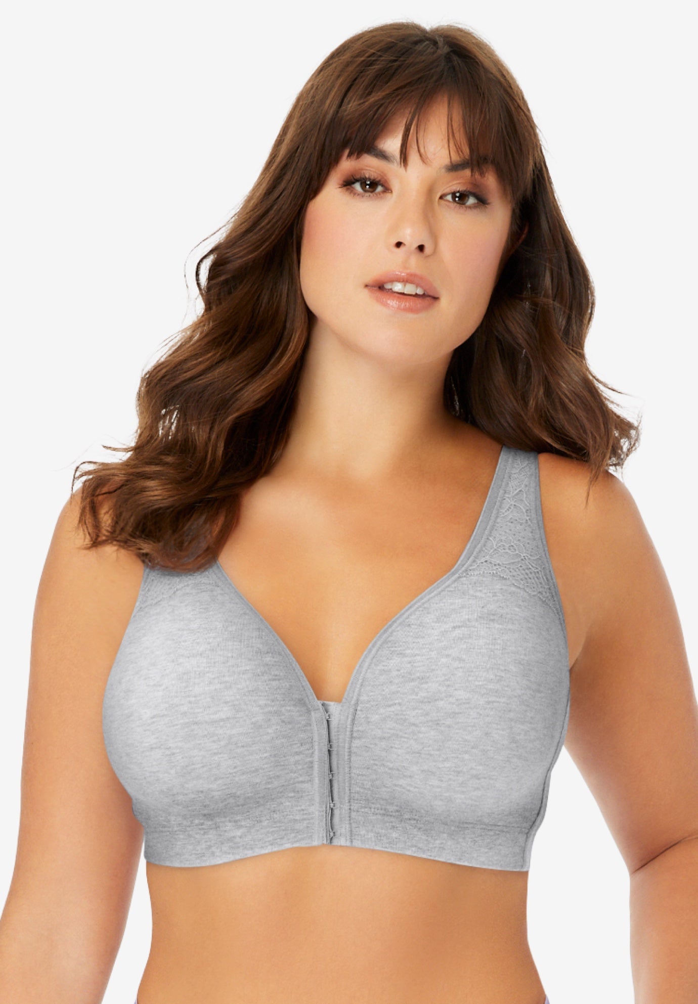 Plus Size Women's Wireless Front-Close Cotton Comfort Bra by Catherines in Heather Grey (Size 50 DDD)