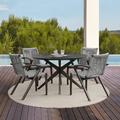 Foundry Select Troxell Outdoor 5 Piece Wooden Legs & Concrete Dining Set w/ Arms Chairs Wood/Stone/Concrete in Gray/White/Brown | Wayfair