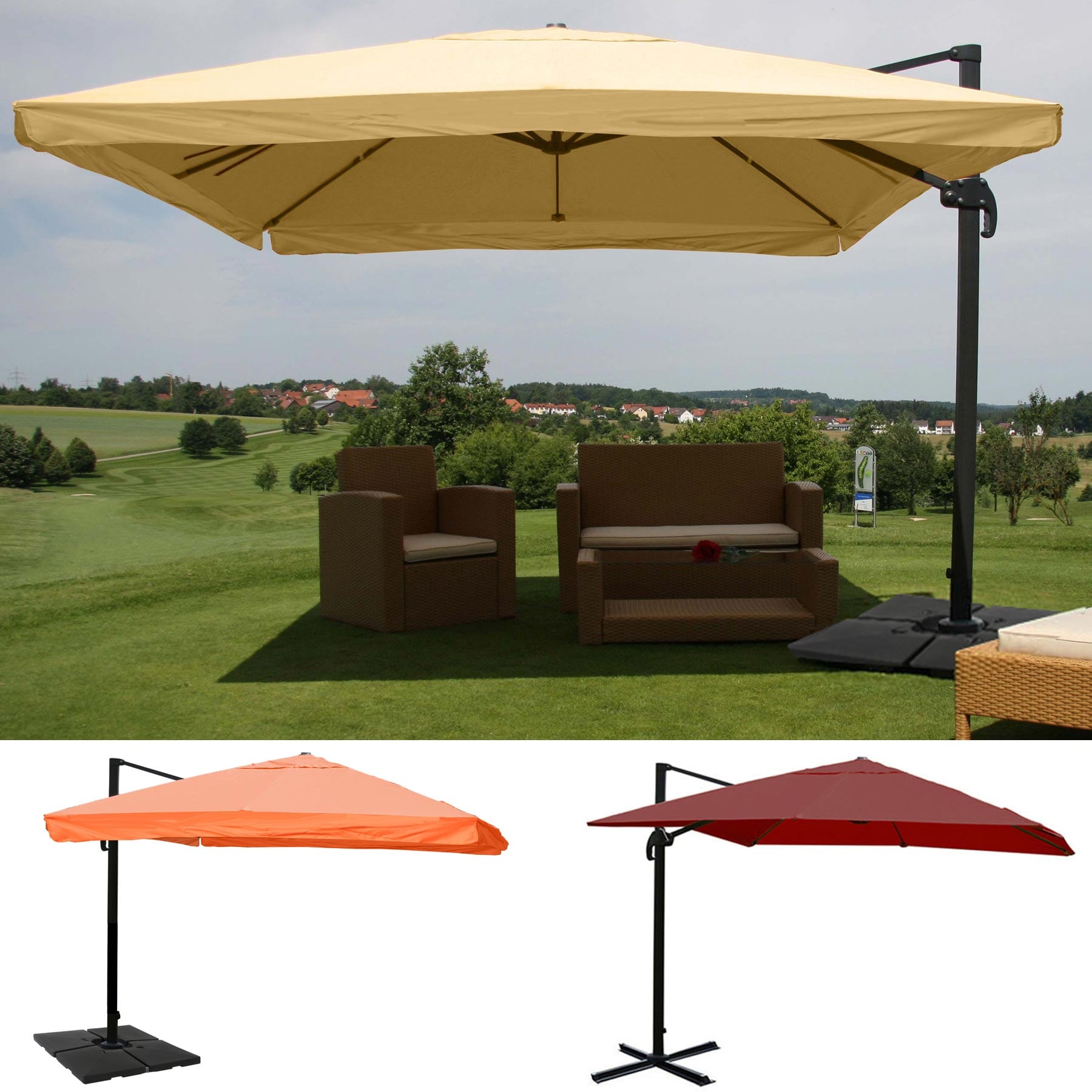 Gastronomie-Ampelschirm HWC-A96, Sonnenschirm, 3x4m (Ø5m) Polyester/Alu 26kg ~ Flap, terracotta ohne Ständer, drehbar Image