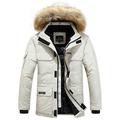 TMHOO Mens Heavy Weight Fur Hooded Parka Padded Waterproof Windproof Cold Winter Coat Jacket/Big Size/Detachable Hood S-5XL (White,Medium)