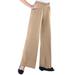Plus Size Women's Wide-Leg Soft Knit Pant by Roaman's in New Khaki (Size M) Pull On Elastic Waist