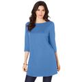 Plus Size Women's Boatneck Ultimate Tunic with Side Slits by Roaman's in Horizon Blue (Size 30/32) Long Shirt