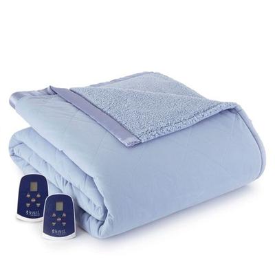 Micro Flannel Sherpa Heated Blanket, Queen, Cerulean Blue