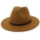 Lisianthus Women Wide Brim Wool Fedora Panama Hat with Belt Buckle Khaki