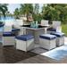 Rosecliff Heights Tague 9 Piece Patio Set Glass in Black/Blue/Gray | 28 H x 43 W x 43 D in | Wayfair 22CC5F6BC8234C88B0C5665725DE3389