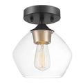 Globe Electric Harrow 1 Semi-Flush Mount Ceiling Light, Matte Black Finish, Gold Accent Socket, Clear Glass Shade 60333, Metal, 60 W