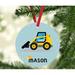 The Holiday Aisle® Yellow Construction Truck Bulldozer Personalized Metal Christmas Ball Ornament Metal in Blue | 3.5 H x 3.5 W in | Wayfair