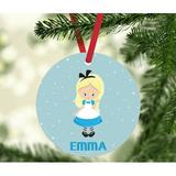 The Holiday Aisle® Alice in Wonderland Personalized Metal Christmas Ball Ornament Metal in Blue | 3.5 H x 3.5 W in | Wayfair