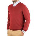 Men's V-Neck Sweater Pure Cashmere 100% Wool Long Sleeve Pullover with Soft Crew Neck and Soft V-Neck (XL, Brick Red)