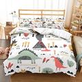 MOUMOUHOME Dino Bedding Set Single 3D Green Yellow Pink Dinosaurs Black Volcanos Print White Duvet Cover Set for Kids 2 Pieces(1 Duvet Cover 1 Pillowcase) No Comforter