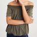 American Eagle Outfitters Tops | American Eagle Soft & Sexy Off Shoulder Olive Green Ruffle Sleeve Blouse | Color: Green | Size: S