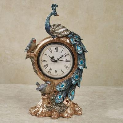 Poised Peacock Accent Clock Blue , Blue
