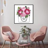 Rosdorf Park Floral & Botanical Doll Memories Peonies Florals Framed - Painting Print on Canvas in Green/Pink/White | 24 H x 24 W x 1.5 D in | Wayfair