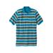 Men's Big & Tall Shrink-Less™ Pocket Piqué Polo Shirt by Liberty Blues in Teal Stripe (Size 9XL)