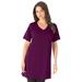 Plus Size Women's Short-Sleeve V-Neck Ultimate Tunic by Roaman's in Dark Berry (Size L) Long T-Shirt Tee