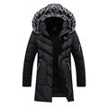 Loeay Mens Winter Warm Thick Padded Jacket Long Thicken Coat Warm Hooded Outwear Overcoat Men's Outdoor Hooded Jacket HQ918 Black L