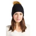 Fishers Finery Women's 100% Cashmere Winter Hat with Pom Pom (Black)